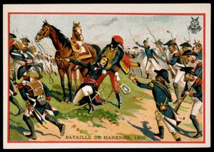 Death of General Charles Antoine Desaix de Veygoux at the Battle of Marengo (chromo., late 19th century)