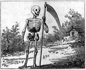 Death represented with a scythe. 1860 engraving by Unknown artist