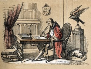 Description of different products and uses of paper: portrait of Georges Louis Leclerc, Count of Buffon, naturalist and writer (1707-1788) writing his Natural History. Plate 