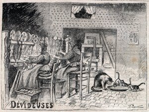 Devideuses - Atelier de Canut - Interior of a Silk Weaver Workshop in Lyon - Engraving in 