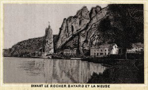 Dinant, the Bayard Rock and the Meuse, Wallonia, Belgium. Chromolithography of the late 19th century by Unknown artist