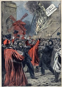 Dreyfus case - Paris - 1898: antisemitic manifestation in Montmartre. An effigy of Martin Dreyfus, Alfred