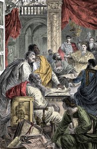 Ecumenical Council of Nicea - Representation of the First Council of Nicea, First Ecumenical Council, in 325 AD. JC summoned by Emperor Constantine I.