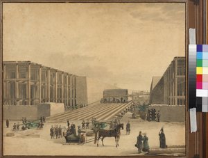 Emperor Nicholas I visiting the Alexander Column construction site by Unknown artist