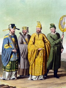Emperor of China surrounded by mandarins - in “Le costume ancien et moderne” by J. Ferrario, ed. Milan