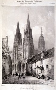 Engraving of Bayeux Cathedral published in “The Monumental and Archaeological Middle Ages”. 19th century by Unknown artist