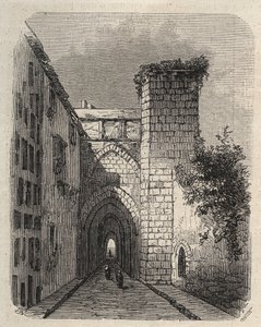 Entrance of the Arab Medrese in Jerusalem where the Mesha stele of the temple was buried - engraving in The Illustrious World of January 1873