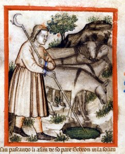 Esa Grazes Donkeys - the Pentateuch. Miniature from Codex 212 (or Padovano Codice or Bible of Padua) 1390-1400 Rovigo, Accademia dei Concordi by Unknown artist