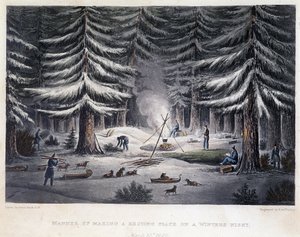 Establishment of a Camp During a Winter Night - in Narrative of a Journey to the Shores of the Polar Sea in the Years 1819-1821, by John Franklin, Published in London by Unknown artist