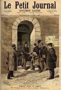 Eugene Turpin (1848-1927), chemist, inventor in 1884 of melinite (an explosive), unjustly accused of having sold his invention to the enemy, was innocent and freed from the prison of Etampes. Engraving in 