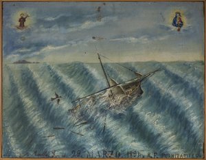 Ex-voto sailor, popular offer as a pledge of devotion and gratitude of the sailor surviving to the dangers of the sea coming from the Church of Carmine, Torre del Greco, near Naples, 29/03/1894 Italy