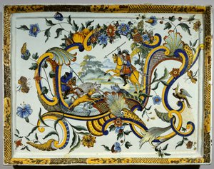 Faience Dish Representing a Wild Boar Hunting Scene