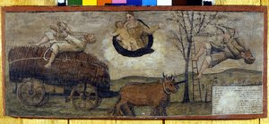 Fall of a tree on a cart filled with hay