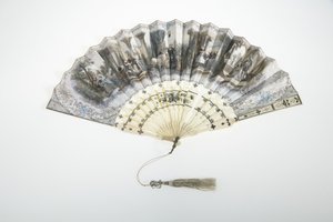 Fan, c.1850, Painted paper, bone, silver, and silk-and-metallic-thread tassel, Maker unknown by Unknown artist