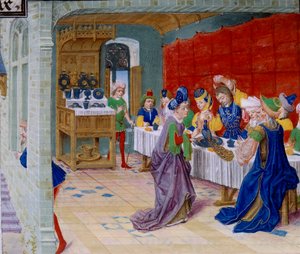 Feast Meal Scene, a Peacock is Served on the Table. Miniature Taken from 