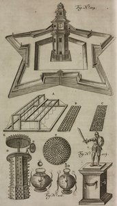 Fireworks Launch Tower, Pyrotechnic Display Machines, Engraving from Grand Art of Artillery by Casimir Siemienowicz