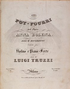 First page of sheet music of a pot pourri of Anna Bolena, opera by Gaetano Donizetti by Unknown artist