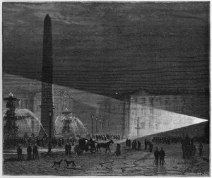 First public experiment of electric lighting made in Paris on the Place de la Concorde by Deleuil and Leon Foucault in December 1844