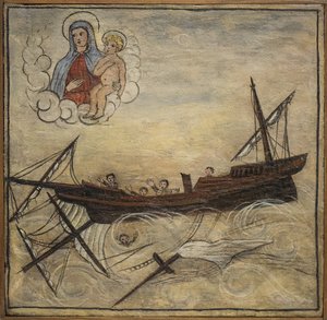 Former voto (ex voto) sailor, popular offer as a pledge of devotion and gratitude of the sailor surviving the dangers of the sea coming from the Church of Carmine, Torre del Greco, near Naples