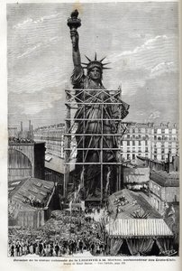 France, Paris, Giving the Statue of Liberty to United States ambassador - Packaging of the statue of Liberty made by Frederic Auguste Bartholdi (1834-1904) in scaffolding to transport it from Paris to America