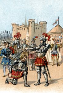 Francis I of France requesting to be knighted by the Chevalier Bayard after victory at the Battle of Marignano, Italy