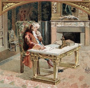 Francois-Marie Arouet de Voltaire, Age 23 at the Castle of Sully-sur-Loire. Chromolithography of the Late 19th Century