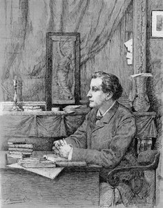 François Coppée (1842-1908), French poet and playwright. Drawing by M.F. Desmoulins. 1885.