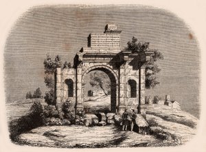 Front view of the Roman arch of Djemilah in Algeria: two French soldiers posing in front of the ruins by Unknown