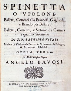 Frontispiece of musical score of Balletti, correnti alla francese opus 3 by Giovanni Battista Vitali by Unknown artist