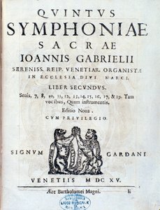 Frontispiece of the second book of Sacrae Symphoniae by Unknown artist