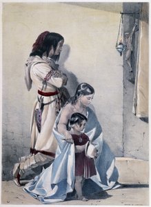 Fur Barter for Fabric between Canadian Huron Indians and White Man - in 