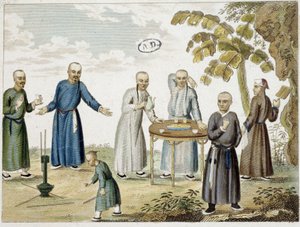 Games and men drinking tea in China by Unknown artist