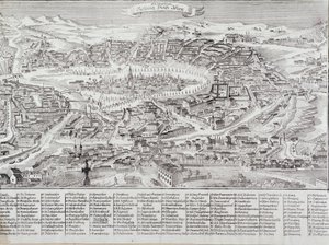 General view of the city of Vienna with detail of the main buildings and monuments. Austria Engraving from 1800 Private Collection by Unknown artist
