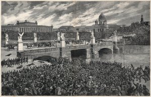 German workers, rioting in Berlin, are cleared away by the police to allow the passage of Kaiser Wilhelm