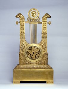 Harp shaped fireplace clock. by Unknown artist