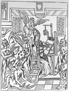 Heresy and Orthodoxy disputing the theologian by Unknown artist