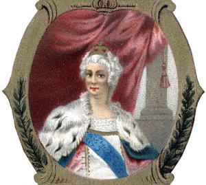 History of Russia: Portrait of Catherine II of Russia (1729-1796). Late chromolithography of the 19th century.