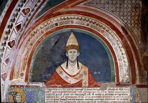 History of Saint Francis of Assisi: representation of Pope Innocenzo III, showing the bubble that confirms the Franciscan rule in 1210 (fresco) by Unknown artist