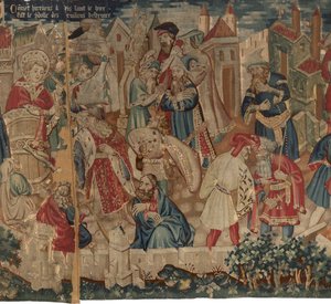 History of Saint Piat and Saint Eleuthère, Scene 4: Hirineus is destroying the idol of the Tournai people