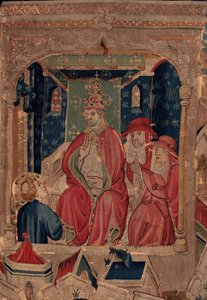 History of Saint Piat and Saint Eleuthère, Scene 9 Saint-Éleuthère is confirmed as the bishop of Tournai. (detail) The scene with the pope.