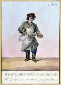 Honey and raspberry beverage dealer in Russia in the 19th century