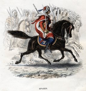 Horseback Spahis. Engraving from 1844. by Unknown artist
