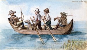 Hunters in the marshes. Drawing by Unknown artist