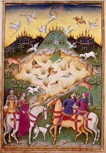 Hunting scene with hawks from 