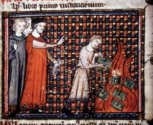 Iconoclasts Throwing Miniature Manuscripts into the Fire (14th century manuscript) by Unknown artist