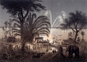 Illumination of the river during the Festival of Bassac, Siamese Laos. In “Atlas of the exploration voyage in Indochina carried out during the years 1866-1868” published under the direction of F. Garnier 1873 by Unknown artist