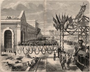 Inauguration of the railway from Toulouse to Sete in 1857. Engraving in 