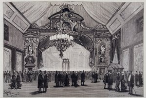Incandescent lighting at the Electricite Exhibition: the Werdermann chandelier in the theatre hall - in Nature by Unknown artist