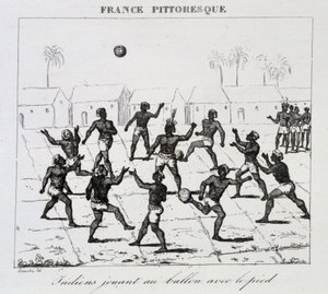 Indians (South America) playing ball with foot by Unknown artist