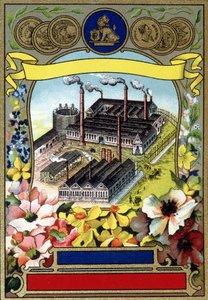 Industrialization: Aerial view of a factory. Chromolithography of the end of the 19th century